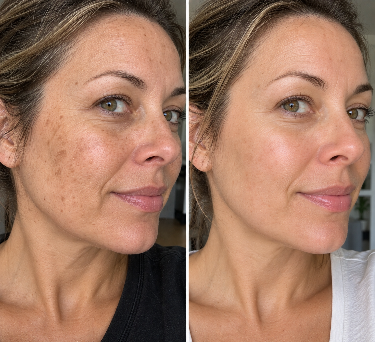 Before and after facial dark spots skincare result
