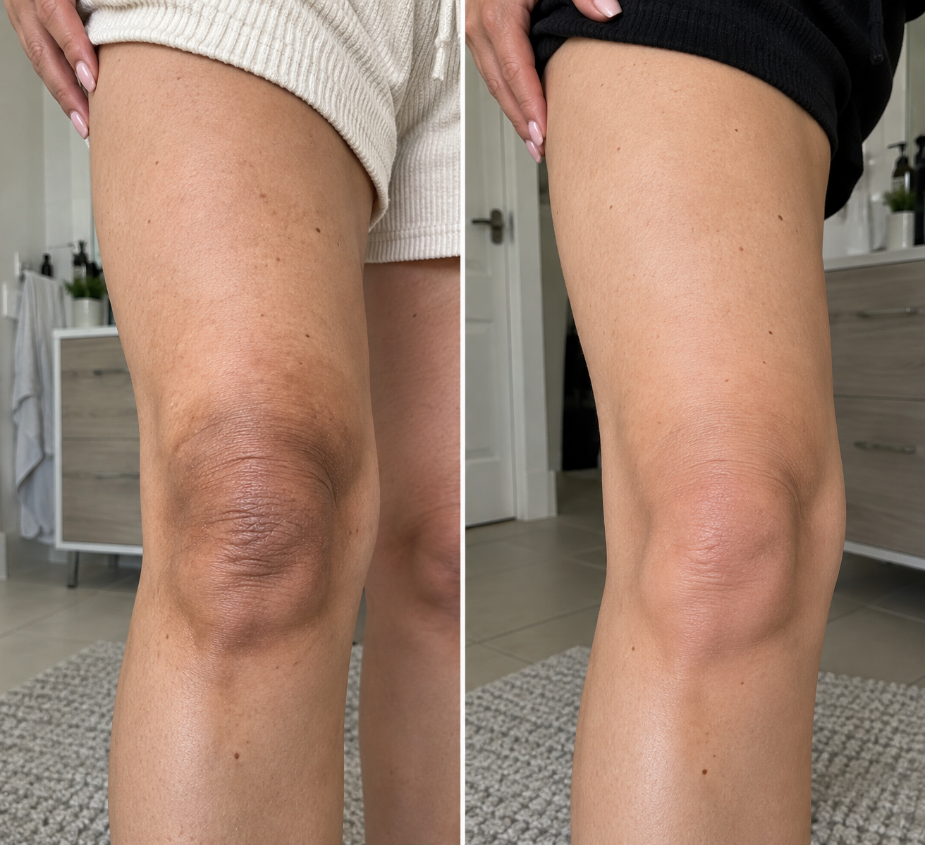Before and after knee skincare result