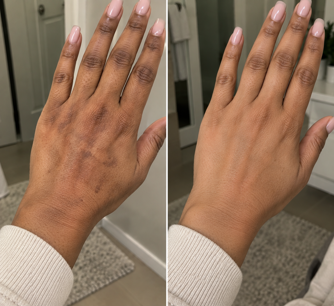 Before and after hand skincare result